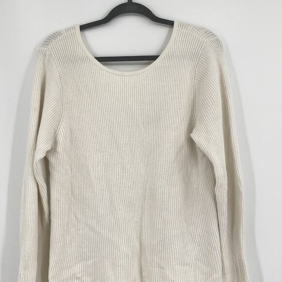 Banana Republic Size L Cream V Neck Back Sweater Long Sleeve Ribbed Knit Top - Picture 3 of 9